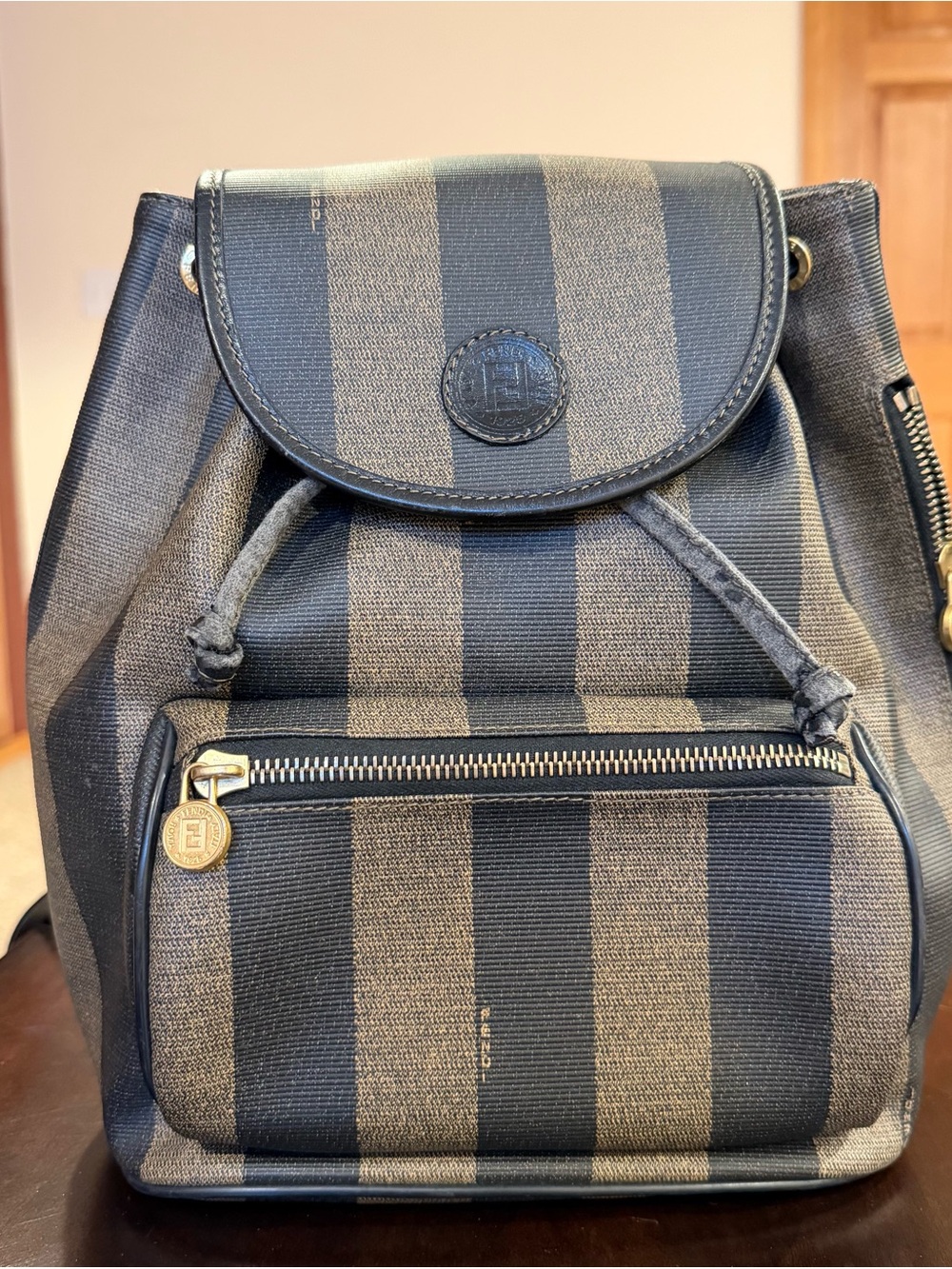 Vintage fendi Pequin Canvas Leather Backpack